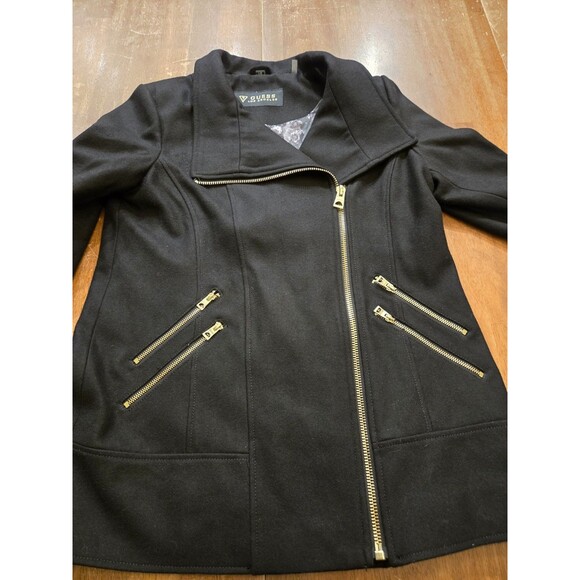 NWT Guess L Black Wool Gold Zip Coat Nordstrom long Chic Classic Asymmetrical - Picture 9 of 16